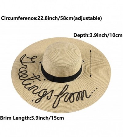 Sun Hats Womens Sun Straw Hat Wide Brim Floppy Foldable Adjustable Straw Weaved Travel Beach UV Summer Hat UPF50 - Beige - C9...