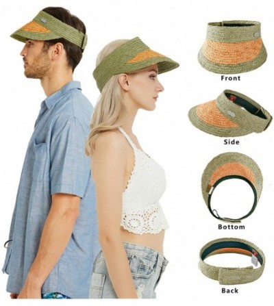 Sun Hats Raffia Straw Braid Visor Hat- UPF 50+ Wide Brim Roll Up Foldable Sun Cap - Dichromatic-green - CC18USKZNW4