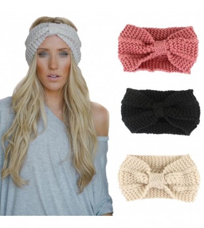 Headbands Women's Bowknot Design Winter Warm Twist Knitted Wool Headgear Crochet Headband Head Wrap Hairband(Light Grey) - C9...