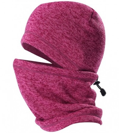 Skullies & Beanies Balaclave Fleece Windproof Ski Mask Face Mask Tactical Hood Neck Warmer - Knitting-heather Fushcia - CW18L...