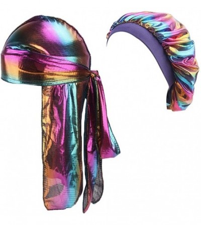 Skullies & Beanies Silky Durags Pack for Men Women Waves Satin Hair Bonnet Sleeping Hat Holographic Do Rags Set - A 5 - CE18S...