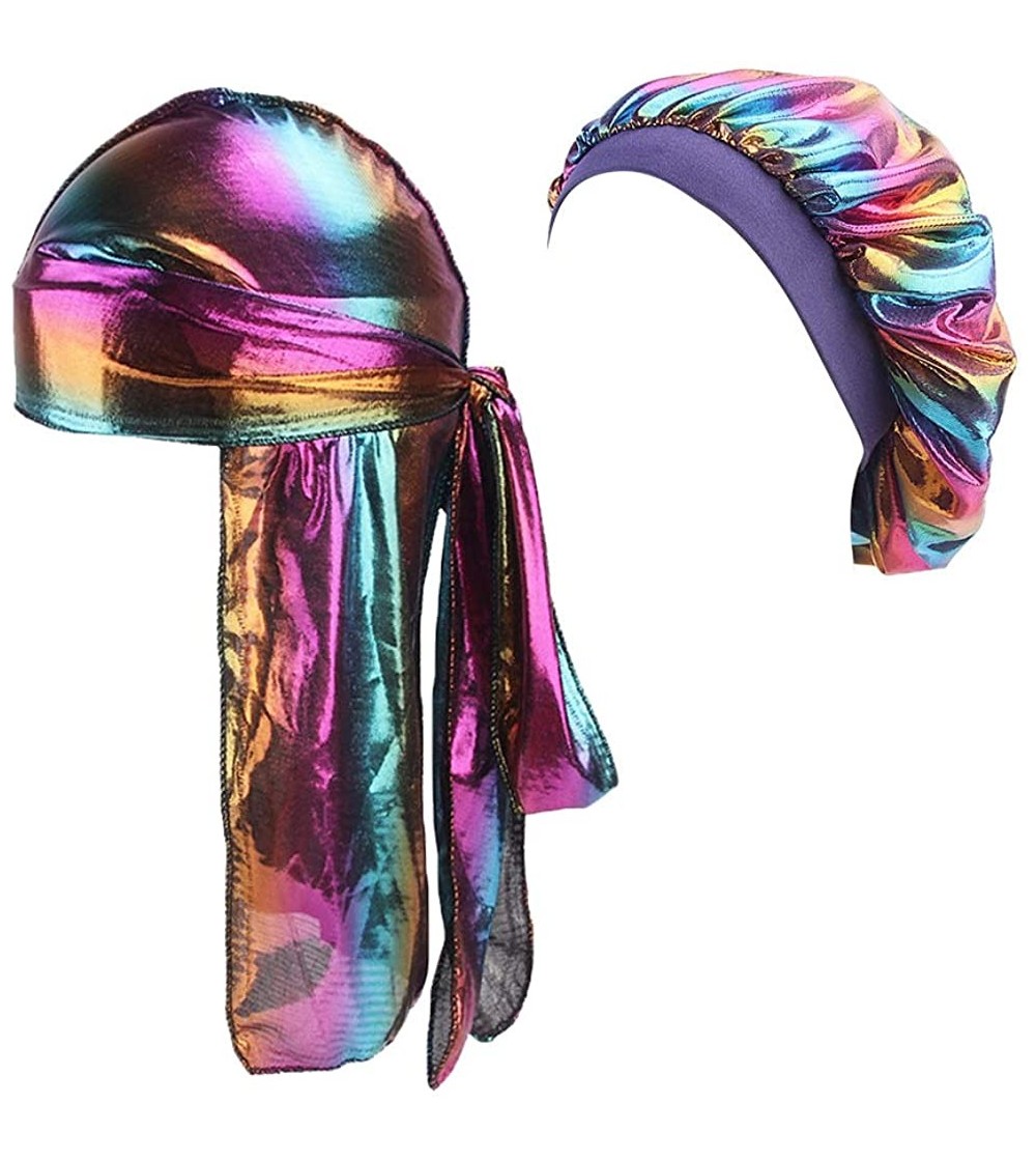 Skullies & Beanies Silky Durags Pack for Men Women Waves Satin Hair Bonnet Sleeping Hat Holographic Do Rags Set - A 5 - CE18S...