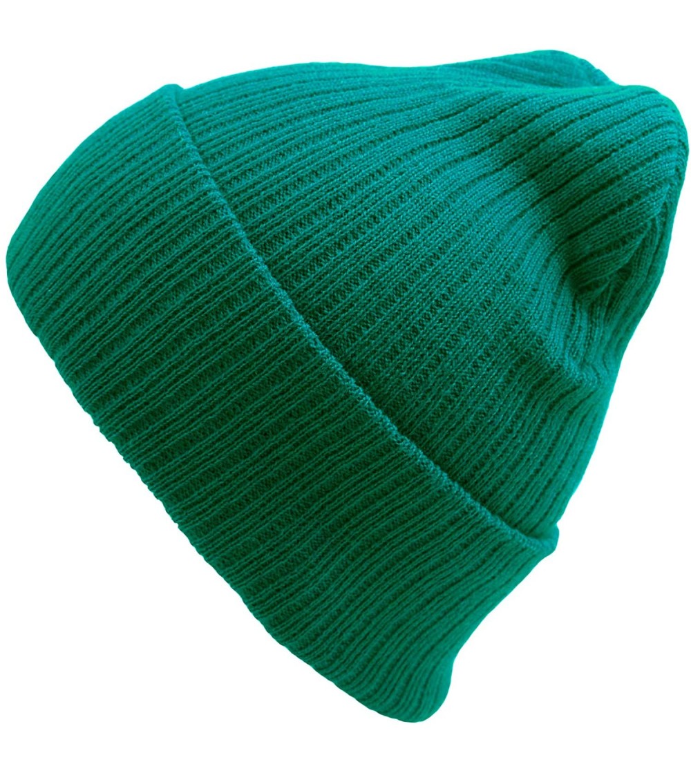 Skullies & Beanies Women's Rib Knit Beanie Hat Fashion Cuffed - Green - CH18HHTQAQC
