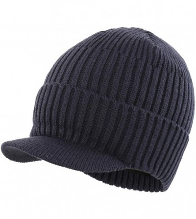Skullies & Beanies Men's Outdoor Newsboy Hat Winter Warm Thick Knit Beanie Cap with Visor - B-navy Blue - C118LYDA3U2