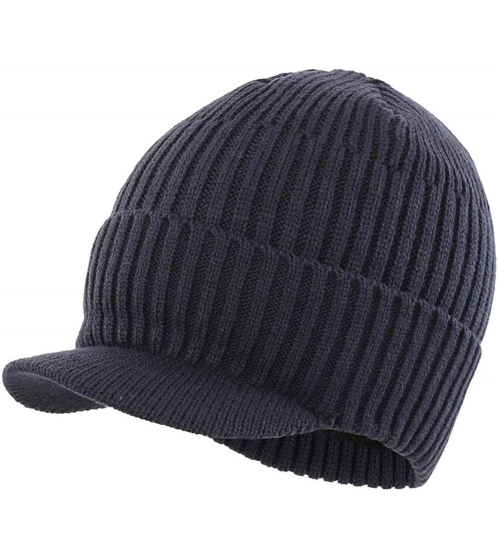 Skullies & Beanies Men's Outdoor Newsboy Hat Winter Warm Thick Knit Beanie Cap with Visor - B-navy Blue - C118LYDA3U2