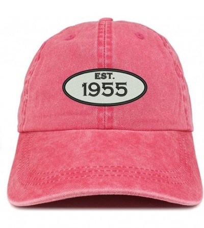 Baseball Caps Established 1955 Embroidered 65th Birthday Gift Pigment Dyed Washed Cotton Cap - Red - CX180MXNKZO