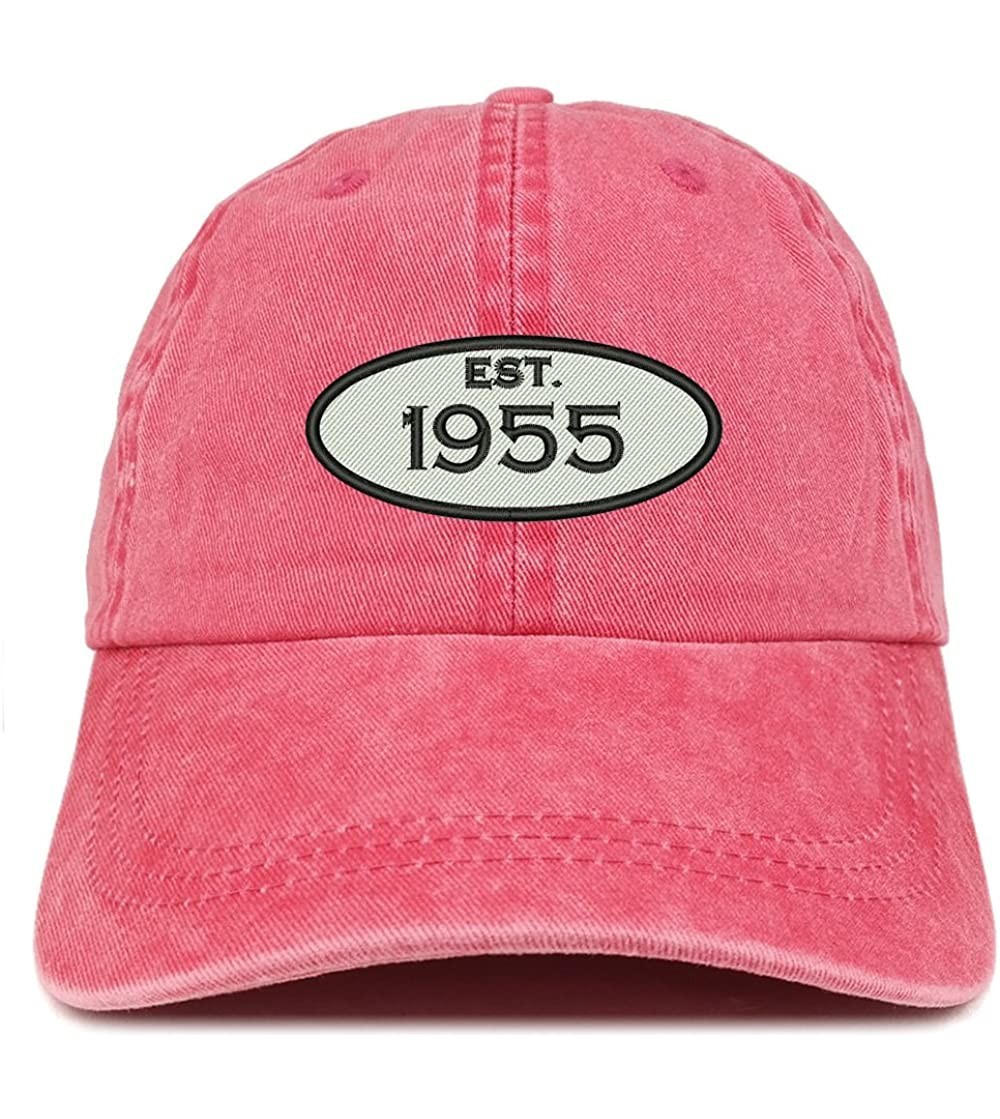 Baseball Caps Established 1955 Embroidered 65th Birthday Gift Pigment Dyed Washed Cotton Cap - Red - CX180MXNKZO