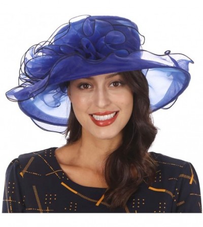 Sun Hats Ladies Wide Brim Organza Derby hat for Kentucky Derby Church Tea Party Wedding - S020-navy Blue - CT18R2I6XCA