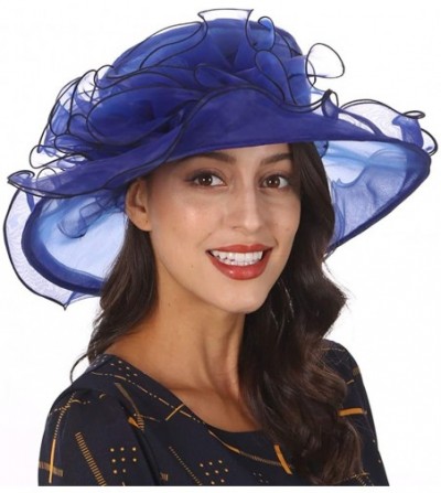 Sun Hats Ladies Wide Brim Organza Derby hat for Kentucky Derby Church Tea Party Wedding - S020-navy Blue - CT18R2I6XCA