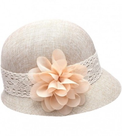 Sun Hats Women's Gatsby Linen Cloche Hat With Lace Band and Flower - Natural - CV12ER399E5