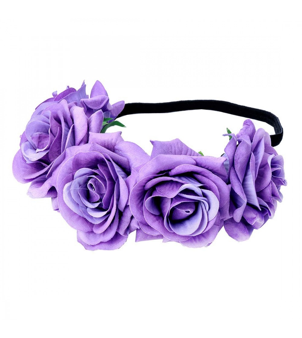 Headbands Rose Floral Crown Garland Flower Headband Headpiece for Wedding Festival (Velvet Purple) - Velvet Purple - C718I5NNEG9