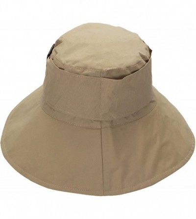 Bucket Hats Cute Bucket Rain Hat w/Buckle Accent- 3.5 inch Wide Brim- Roll-Up Packable - Khaki - CK18595M4I6