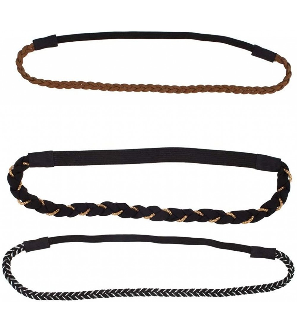 Headbands Woven Black Brown Stretch Headband Head Band Set (3pc) - CZ121HOKML1
