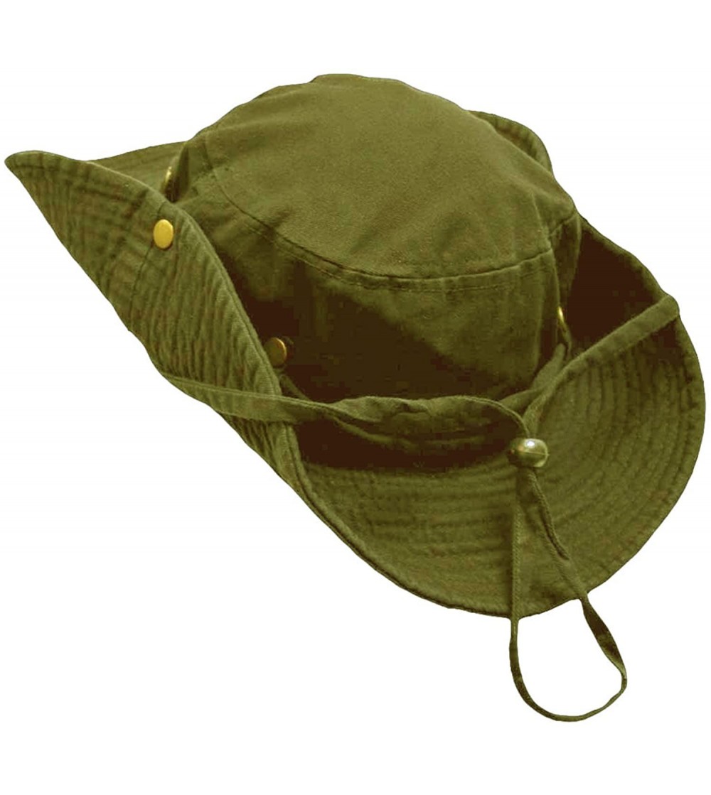 Sun Hats Safari Style Cotton Hat with Chin Cord & Side Snaps - Green - C811633QBRL