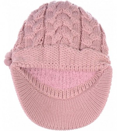 Newsboy Caps Womens Winter Chic Cable Warm Fleece Lined Crochet Knit Hat W/Visor Newsboy Cabbie Cap - CR18KL8XK8H