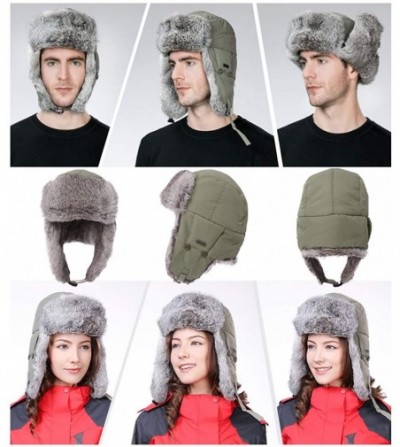 Bomber Hats Unisex 100% Rabbit Fur Bomber Trapper Mask Earflap Ushanka Russian Winter Hat 55-61cm - 69185-army Green - C618KN...