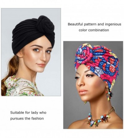 Skullies & Beanies 3 Pieces Women African Turban Pre-Tied Knot Headwrap Beanie Bonnet Cap Hair Loss Hat - CK18AZXOSUC