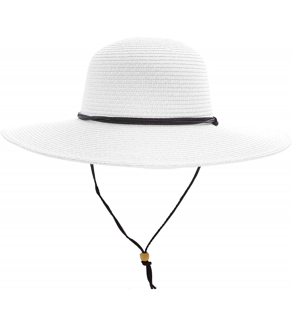 Sun Hats Women's UPF 50+ Wide Brim Braided Straw Sun Hat with Lanyard - White - C018RQU2MQZ