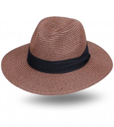 Fedoras Women and Mens Panama Hat Classic Fedora Straw Sun Hat - Coffee - CI17YYENU0M