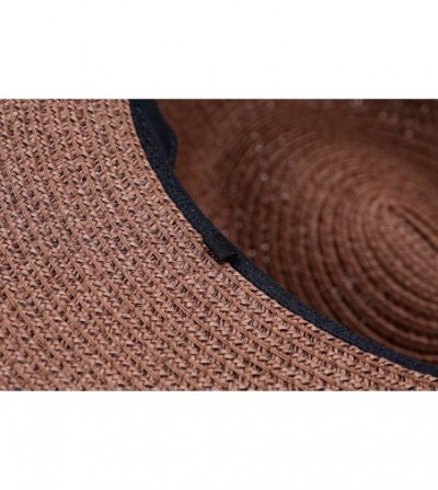 Fedoras Women and Mens Panama Hat Classic Fedora Straw Sun Hat - Coffee - CI17YYENU0M
