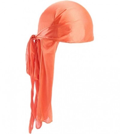 Skullies & Beanies Men Women Durag Extra Long-Tail Headwraps Silky Satin Pirate Cap Bandana Hat for 360 Waves - Orange - CT18...