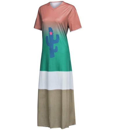 Rain Hats Womens Gradient Color Block Maxi Dress- Patchwork Fall Loose Dress - 1 Green - CB18UTLCS5Q