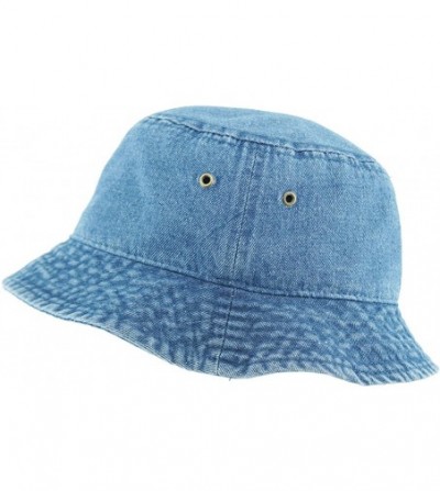 Bucket Hats Unisex Washed Cotton Bucket Hat Summer Outdoor Cap - (1. Bucket Classic) Medium Denim - CF18HA45IRR
