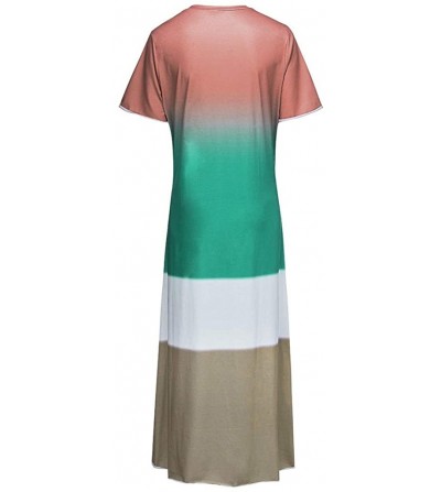 Rain Hats Womens Gradient Color Block Maxi Dress- Patchwork Fall Loose Dress - 1 Green - CB18UTLCS5Q