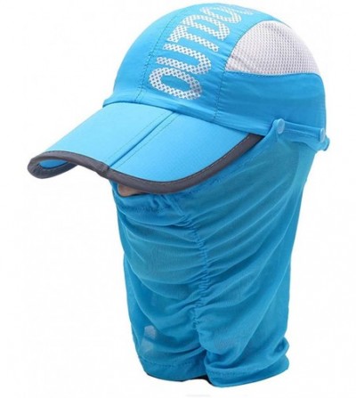 Sun Hats Sun Caps Outdoor Hat Solar Protection Sun Cap Foldable Removable Neck&Face Flap Cover - Lake Blue - CY18ESKC32Y