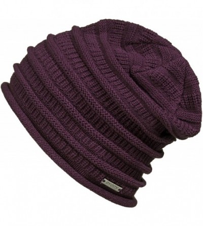 Skullies & Beanies Thin Slouchy Beanie for Men and Women - Chunky Knit Style - 100% Cotton - Purple - CE18NEEN2T5
