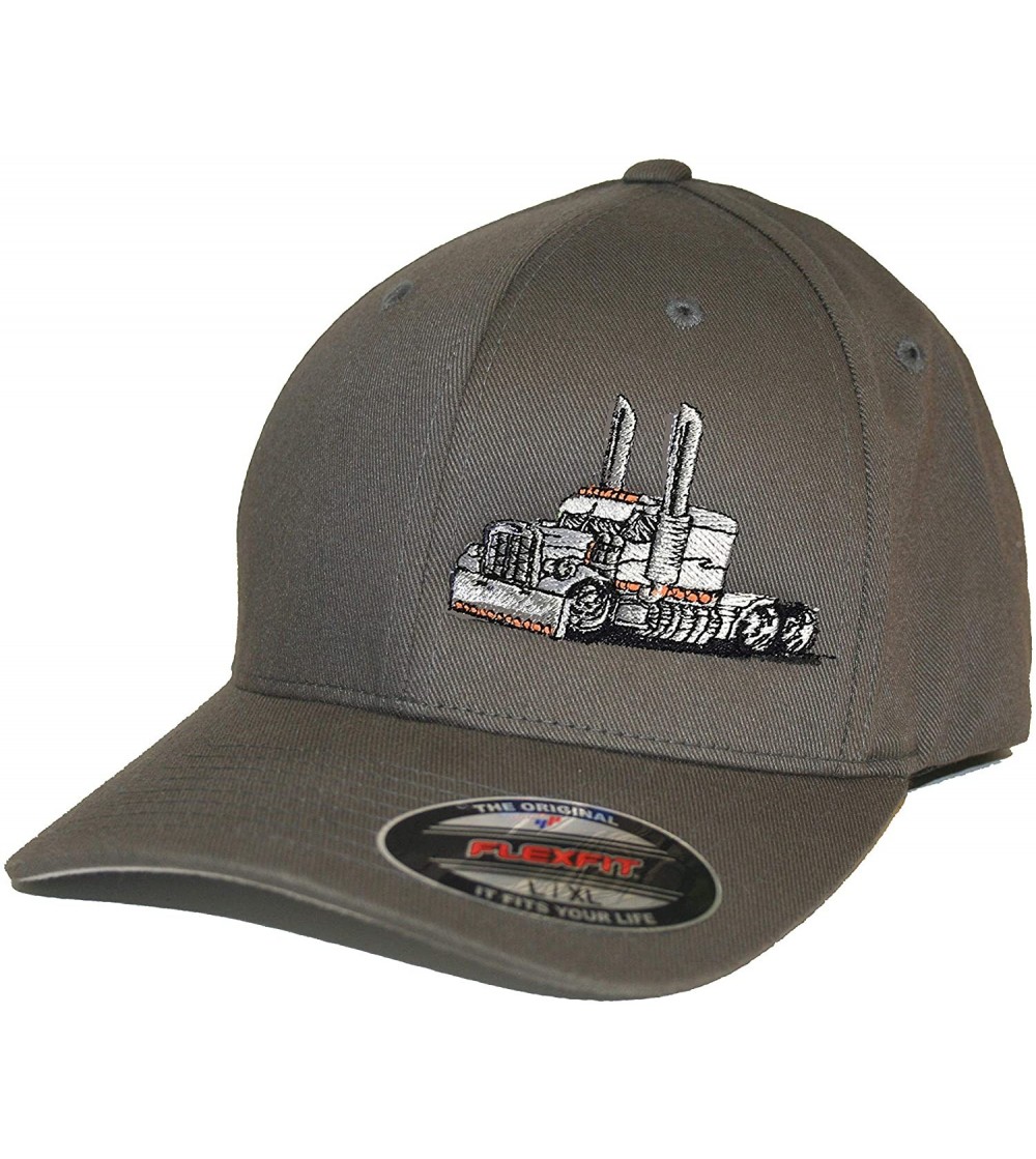 Baseball Caps Trucker Truck Hat Big Rig Cap Flexfit - Grey W/ White - CA18UIOZSRZ