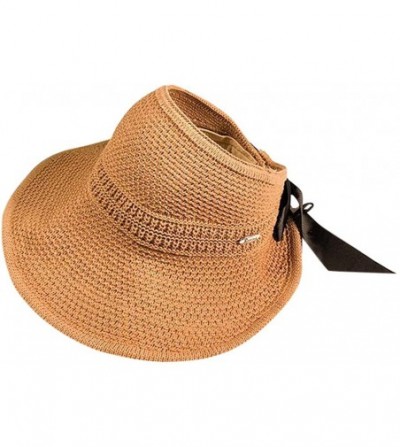 Sun Hats Womens Floppy Summer Sun Beach Hat UPF50 Foldable Wide Brim Straw Hat with Bowknot - E - CJ18SER34DI