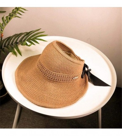 Sun Hats Womens Floppy Summer Sun Beach Hat UPF50 Foldable Wide Brim Straw Hat with Bowknot - E - CJ18SER34DI