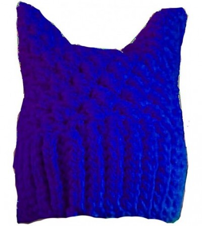 Skullies & Beanies 100% Handmade Knitted Pussy Cat Hat for Women's March Winter Warm Beanie Cap - Blue - CF189SOC3ZL