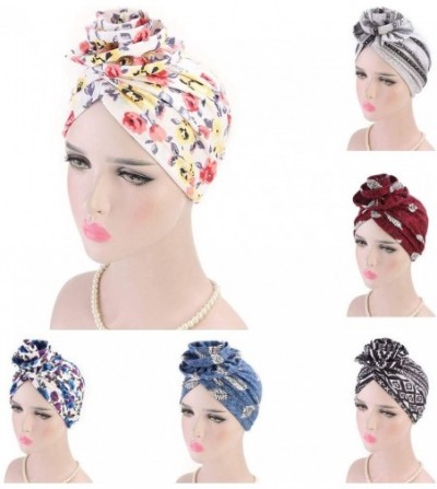 Skullies & Beanies Newest Beautiful Women India Muslim Stretch Turban Hat Retro Print Hair Loss Head Scarf Wrap (Wine) - Wine...