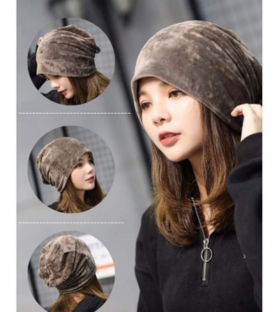 Skullies & Beanies Women's Velvet Beanies Winter Korean Fashion Hats Cap Warm Stretch Skully - Navy Blue - C1186Q0RXM4