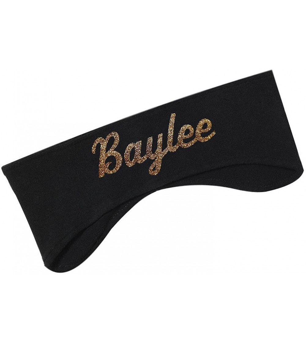Cold Weather Headbands Polar Fleece Ear Warmer Headbands with Custom GLITTER Text for Cold Weather PERSONALIZED - Black - C21...