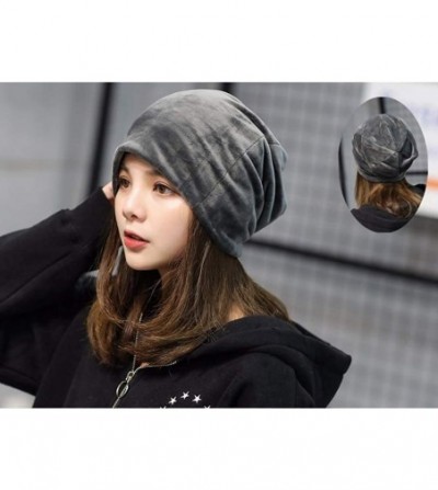 Skullies & Beanies Women's Velvet Beanies Winter Korean Fashion Hats Cap Warm Stretch Skully - Navy Blue - C1186Q0RXM4