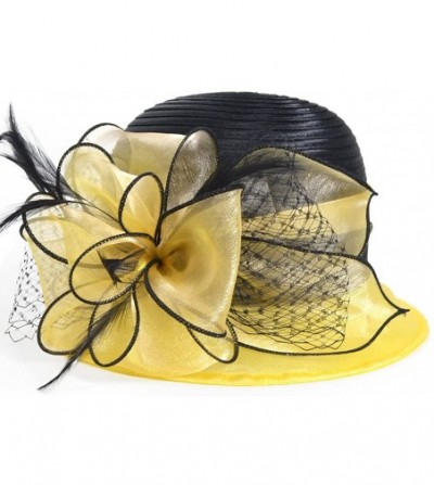 Sun Hats Kentucky Derby Dress Church Cloche Hat Sweet Cute Floral Bucket Hat - Yellow - C917Y4WNS4Y
