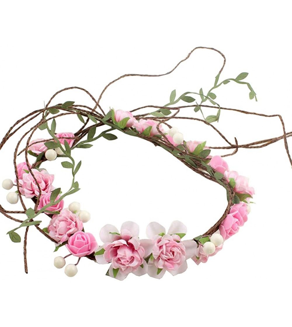 Headbands Adjustable Flower Crown Festivals Headbands Garland Girls Hair Wreath - C0pink - CP18R0R3C0O