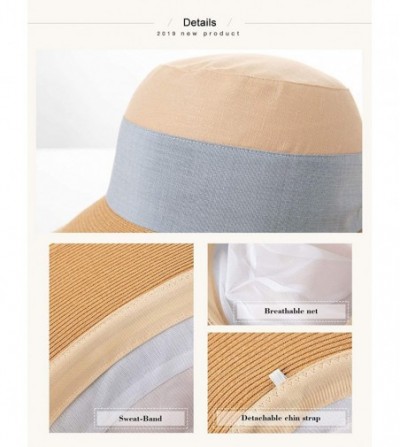 Sun Hats Womens UPF50+ Linen/Cotton Summer Sunhat Bucket Packable Hats w/Chin Cord - 00772_navy - C118W3ZDW5O