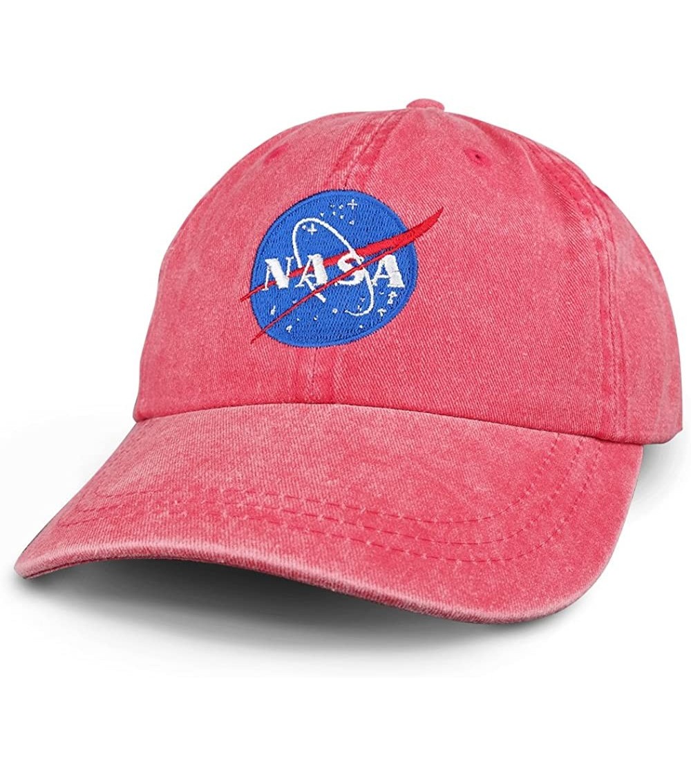 Baseball Caps NASA Insignia Embroidered 100% Cotton Washed Cap - Red - CI12CDZVXX9