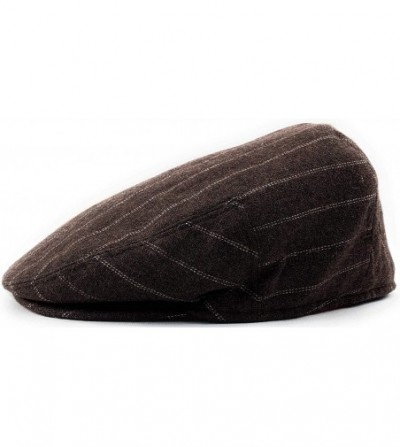 Newsboy Caps Classic Men's Flat Hat Wool Newsboy Herringbone Tweed Driving Cap - Brown Stripe - CS19448Z97M