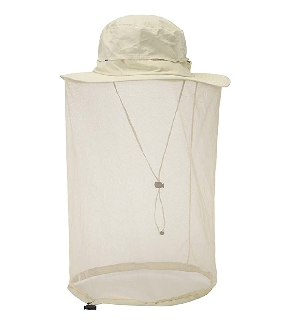 Sun Hats Outdoor Mosquito Net Hat- Safari Sun Bucket Hat with Hidden Net Mesh - Beige - CB18QHO7OG9