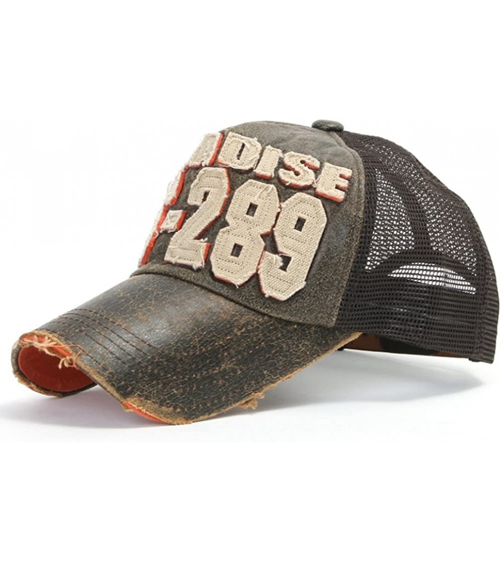 Baseball Caps Distressed Vintage Mesh Baseball Cap Snapback Trucker Hat - Dark Brown - C21192Q1YI7