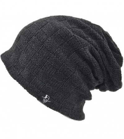 Skullies & Beanies Slouchy Knitted Baggy Beanie Hat Crochet Stripe Summer Dread Caps Oversized for Men-B318 - B5021-grey - CW...