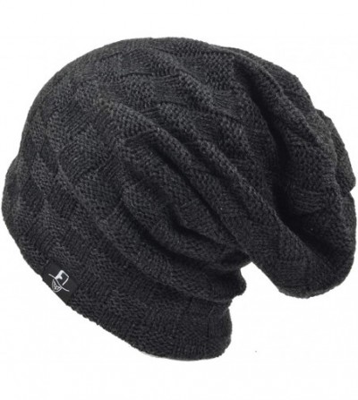 Skullies & Beanies Slouchy Knitted Baggy Beanie Hat Crochet Stripe Summer Dread Caps Oversized for Men-B318 - B5021-grey - CW...