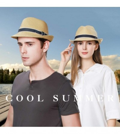 Fedoras Packable Straw Fedora Panama Sun Summer Beach Hat Cuban Trilby Men Women 55-61cm - 89600-beige - CE18O3QK3GR