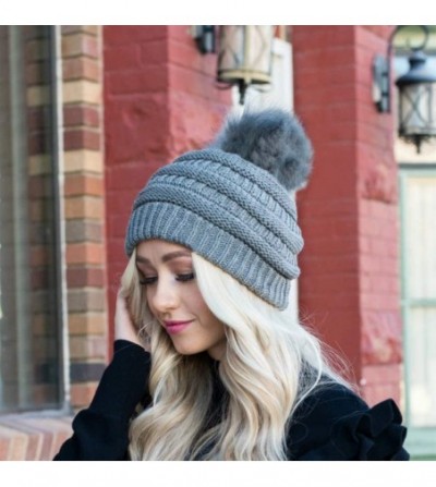 Skullies & Beanies Beanie Hats Women Pom Pom Slouchy Knit Skull Cap Winter Warm Hair Accessories - Light Grey With Pompom - C...