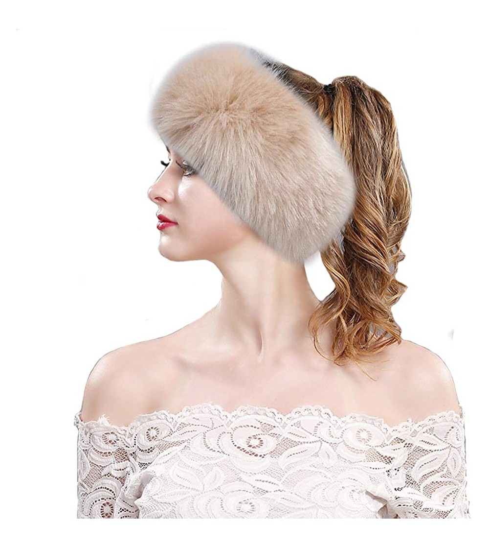 Cold Weather Headbands Women's Faux Fur Headband Elastic Head Warmer Luxurious Earmuff Snow Hat - Light Camel - CU192NAW948